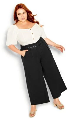 City Chic Black Wide Leg Belted Trouser