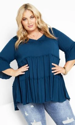 Avenue Aveology Blue Tiered Blouse