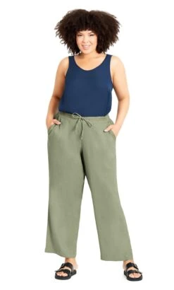 Avenue Evans Sage Green Pocket Stitch Wide Leg Trousers
