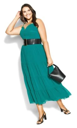 City Chic Teal Green Chiffon Tiered Midaxi Dress
