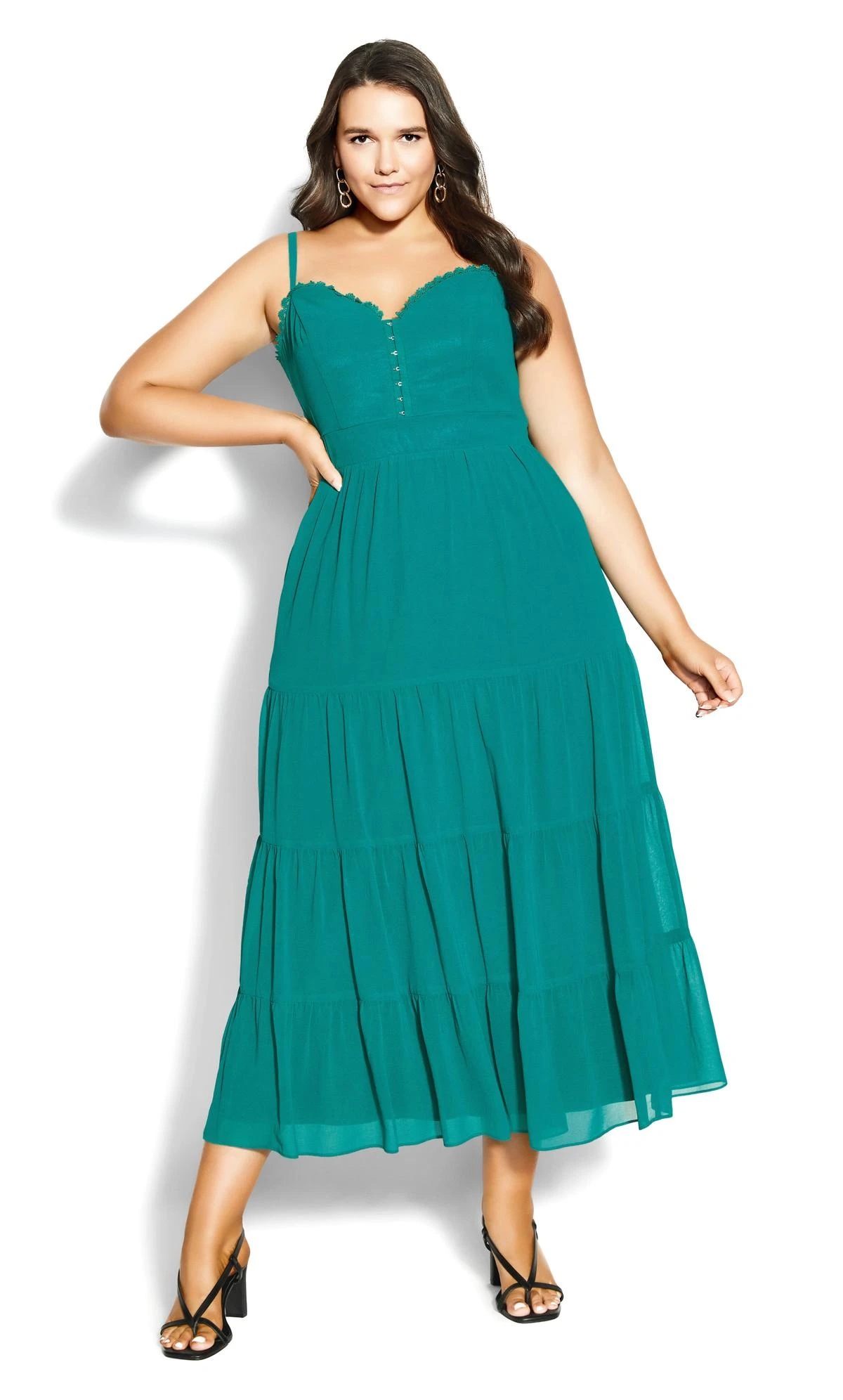 City Chic Teal Green Chiffon Tiered Midaxi Dress - Image 2