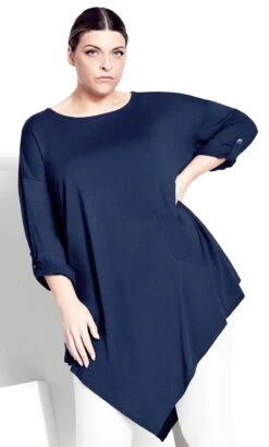 City Chic Isolde Roth Navy Plain Asymmetrical Pocket Top