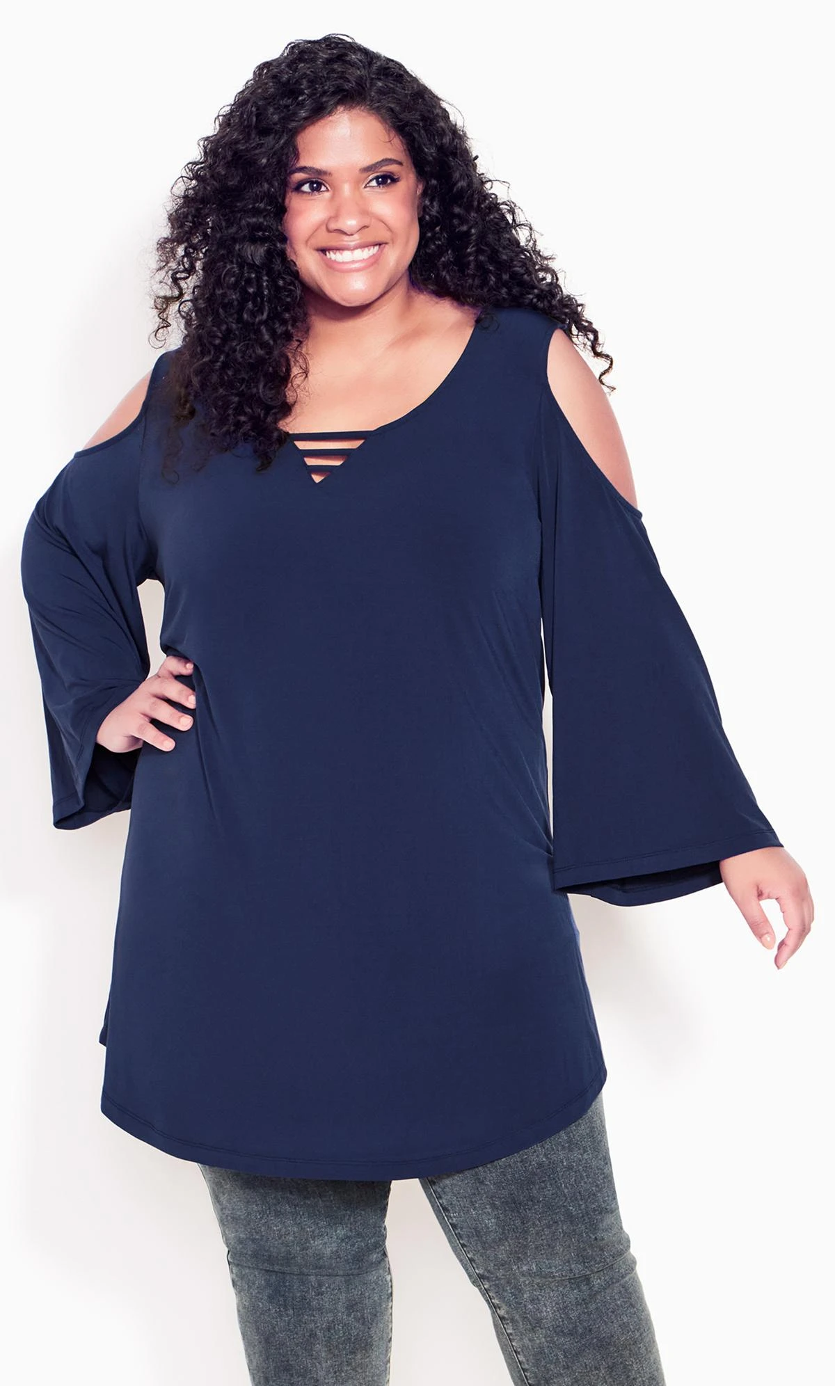 Avenue Navy Cold Shoulder 3 Bar Top - Image 2