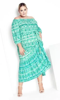 Avenue Green Tie Dye Bardot Maxi Dress