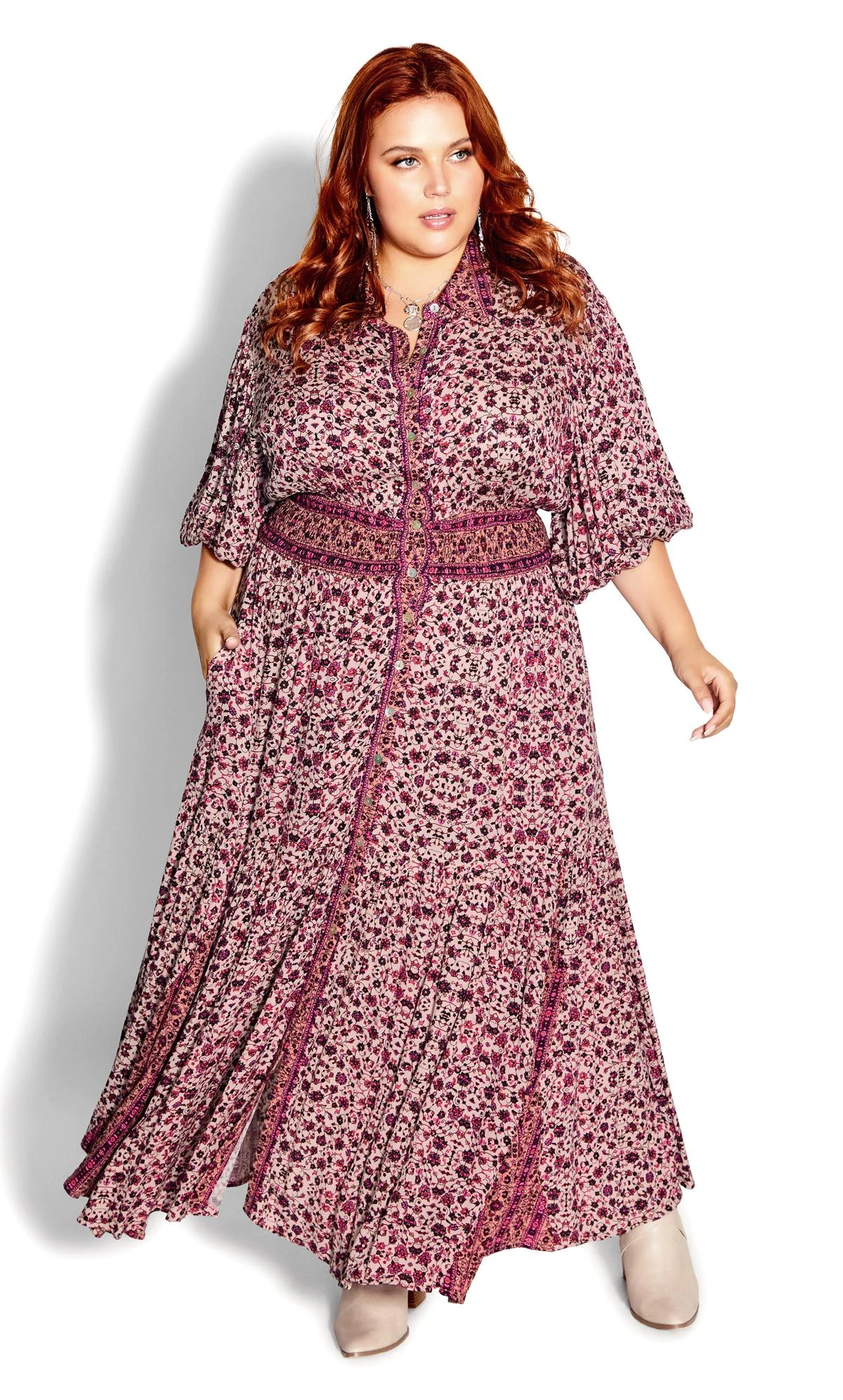 City Chic Starling Reine Red & Ivory Evie Maxi Dress - Image 2