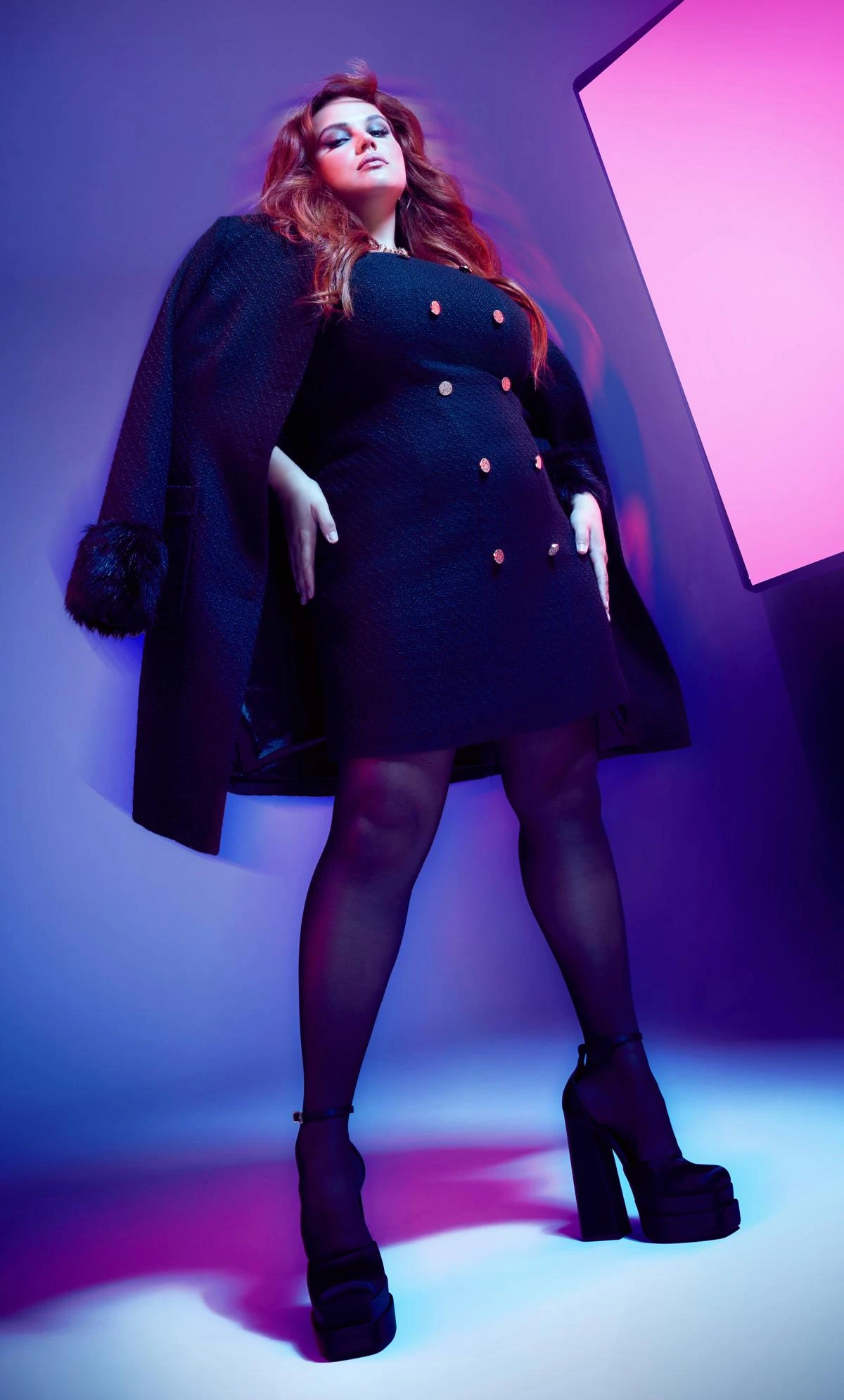 City Chic Black Tweed Mini Dress - Image 3