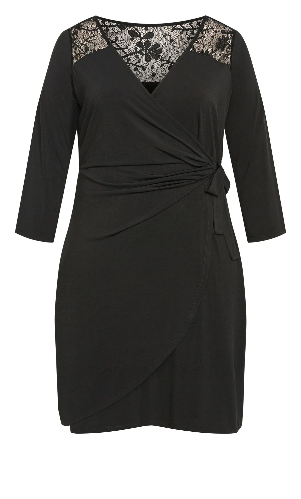 Avenue Black Lace Detial Bodycon Wrap Dress - Image 2
