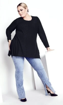 Avenue Black Textured Hanky Hem Top