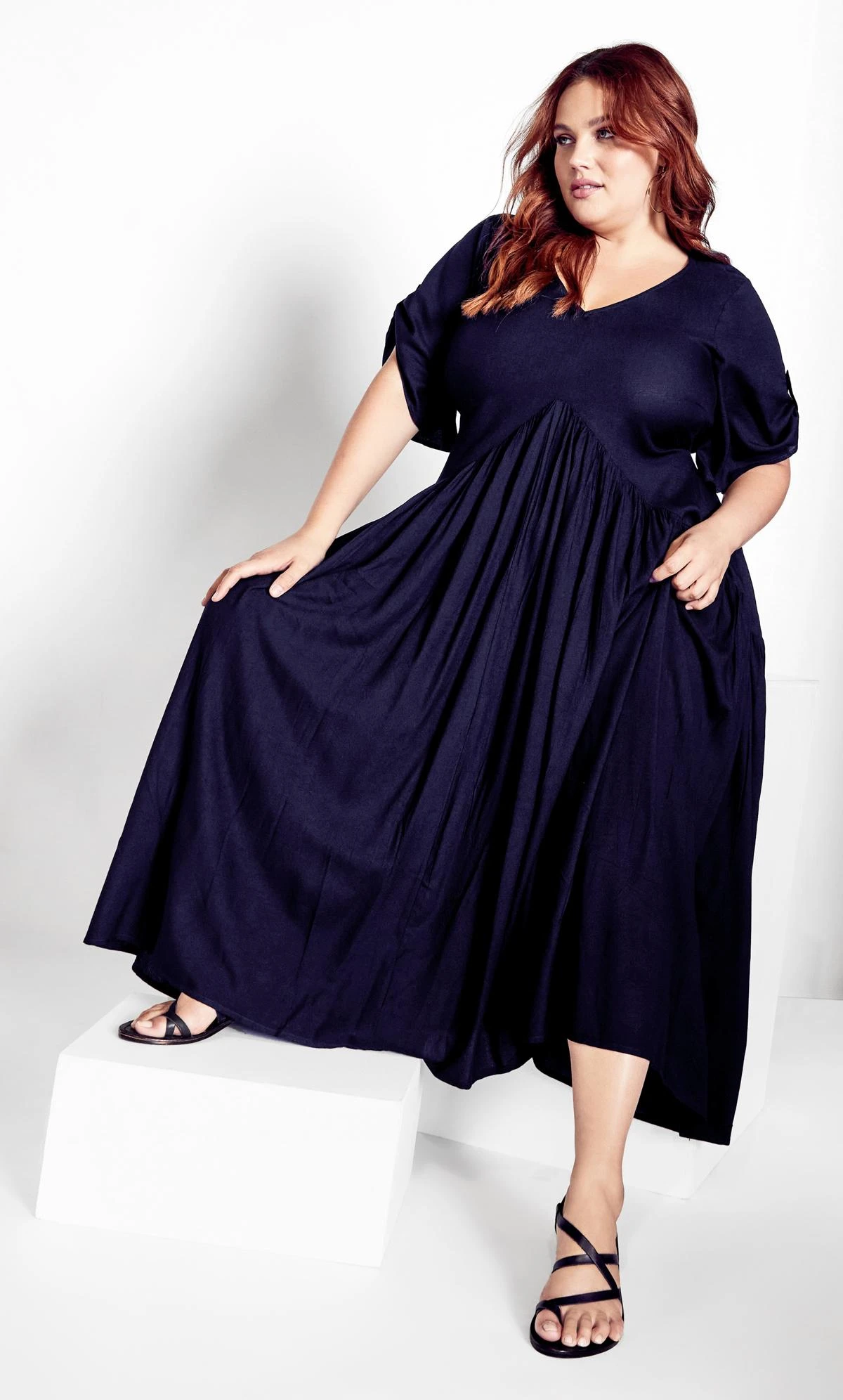 Avenue Navy Blue Pleated Maxi Dress - Image 2