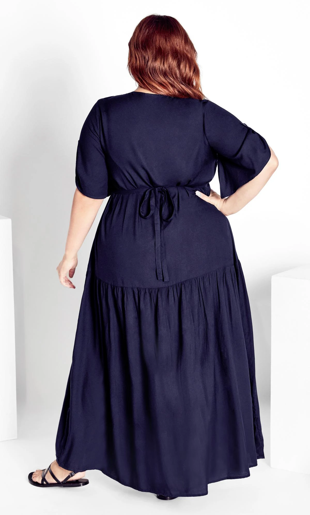Avenue Navy Blue Pleated Maxi Dress - Image 3