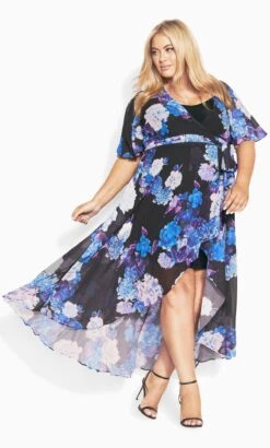 City Chic Black Hydangea Patterned Wrap Maxi Dress