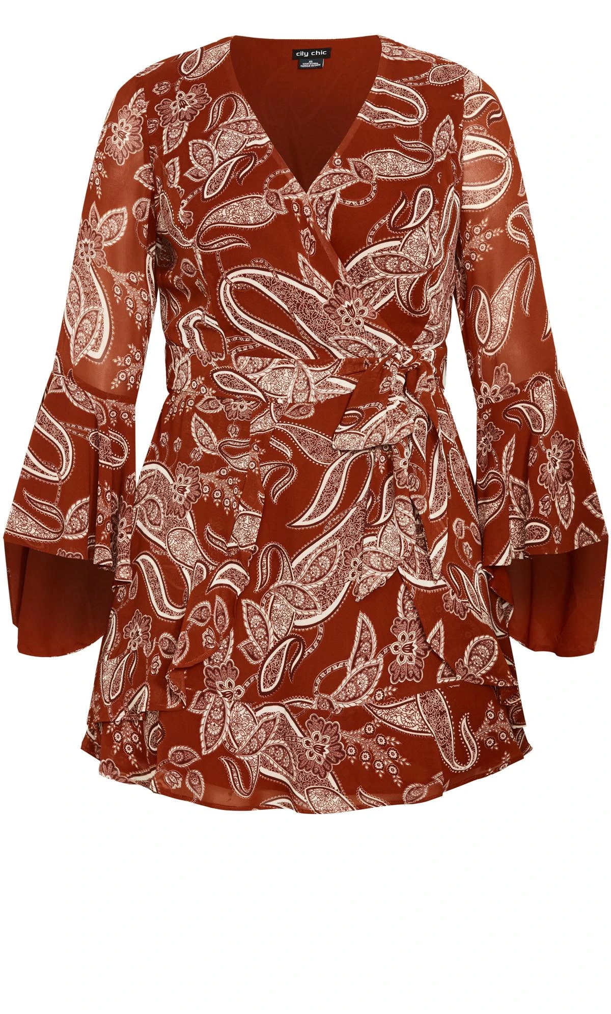 City Chic Ginger Paisley Patterned Wrap Mini Dress - Image 4