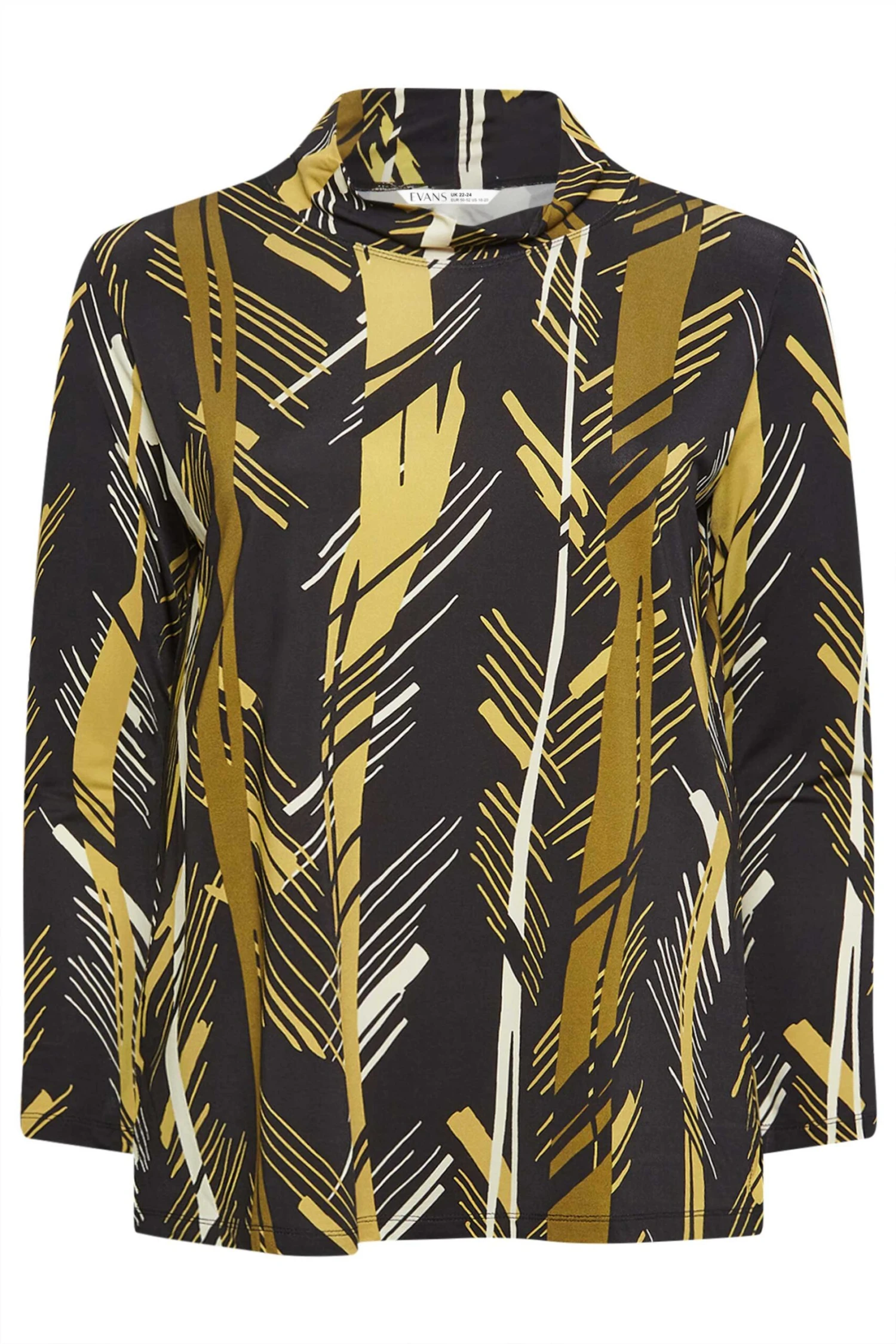 City Chic Black & Yellow Abstract Long Sleeve Top - Image 6