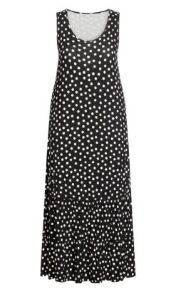 Evans Black Polka Dot Frill Hem Print Dress