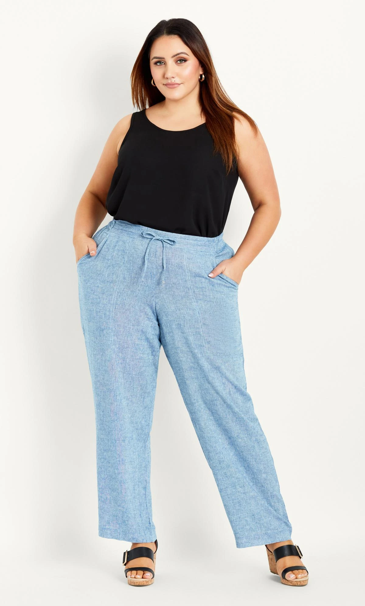 Evans Blue Linen Blend Trouser Chambray - Image 2