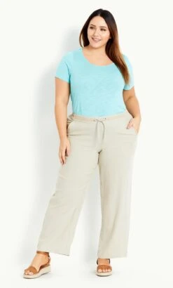 Evans Neutral Relaxed Linen Trouser Stone