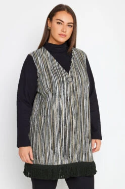 City Chic Black & Grey Abstract Print Zip Front Long Sleeve Top