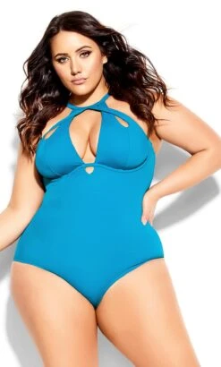 Evans Blue Cut Out Plunge Swimsuit