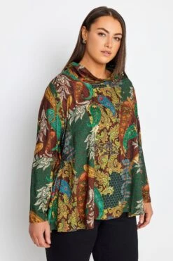 City Chic Green Paisley Swing Long Sleeve Top