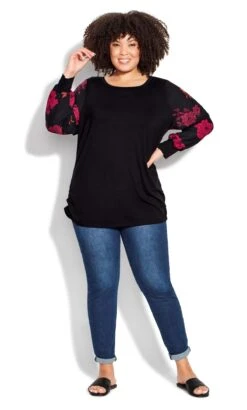 Avenue Black Floral Sleeve Top