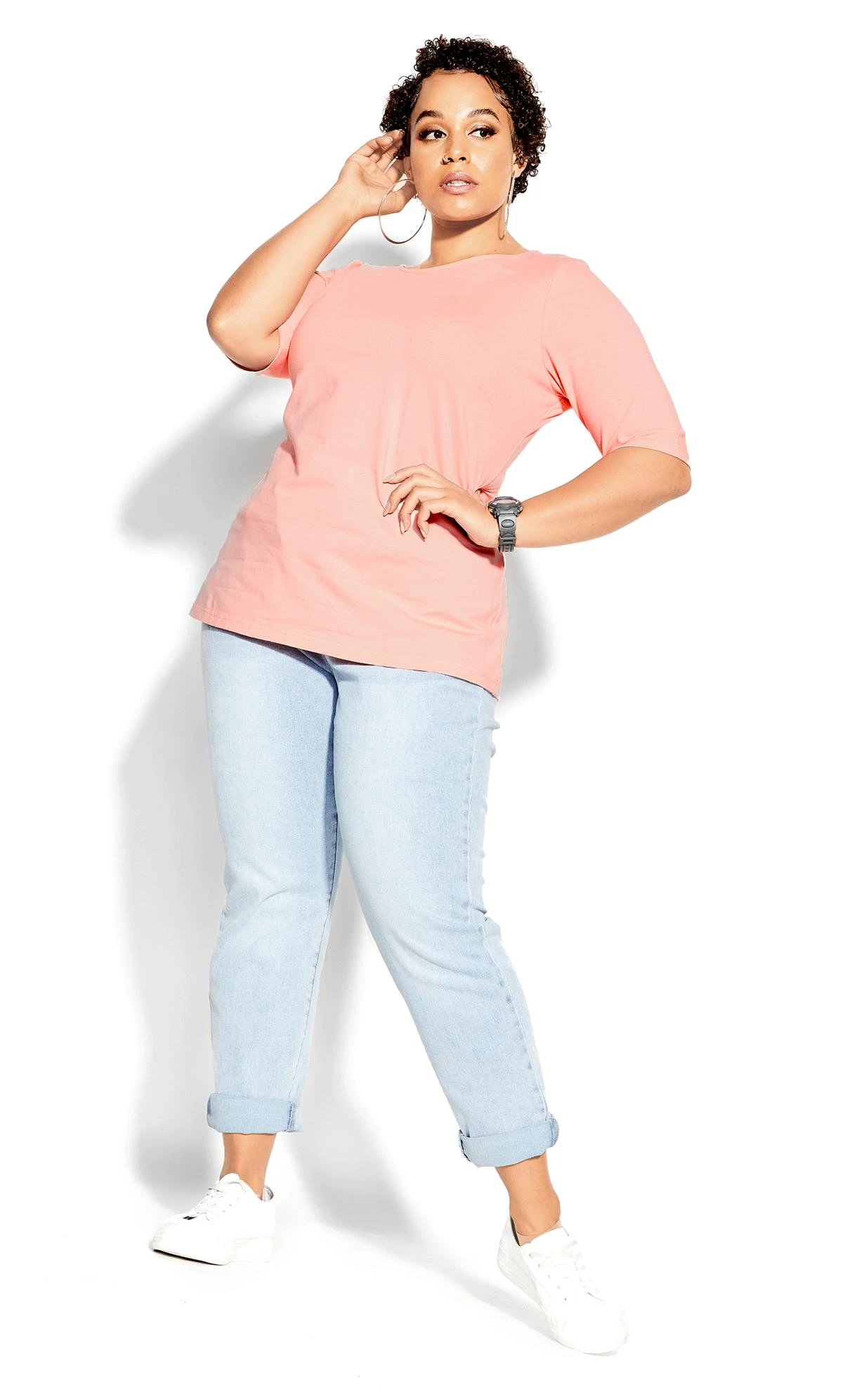 City Chic CCX Light Pink Essential Scoop Neck T-Shirt
