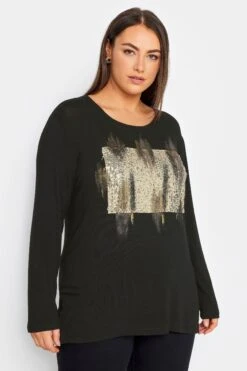 City Chic Manon Baptiste Black & Gold Sequin Top