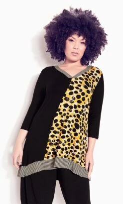 Avenue Zim & Zoe Black & Yellow Mixed Print Longline Top
