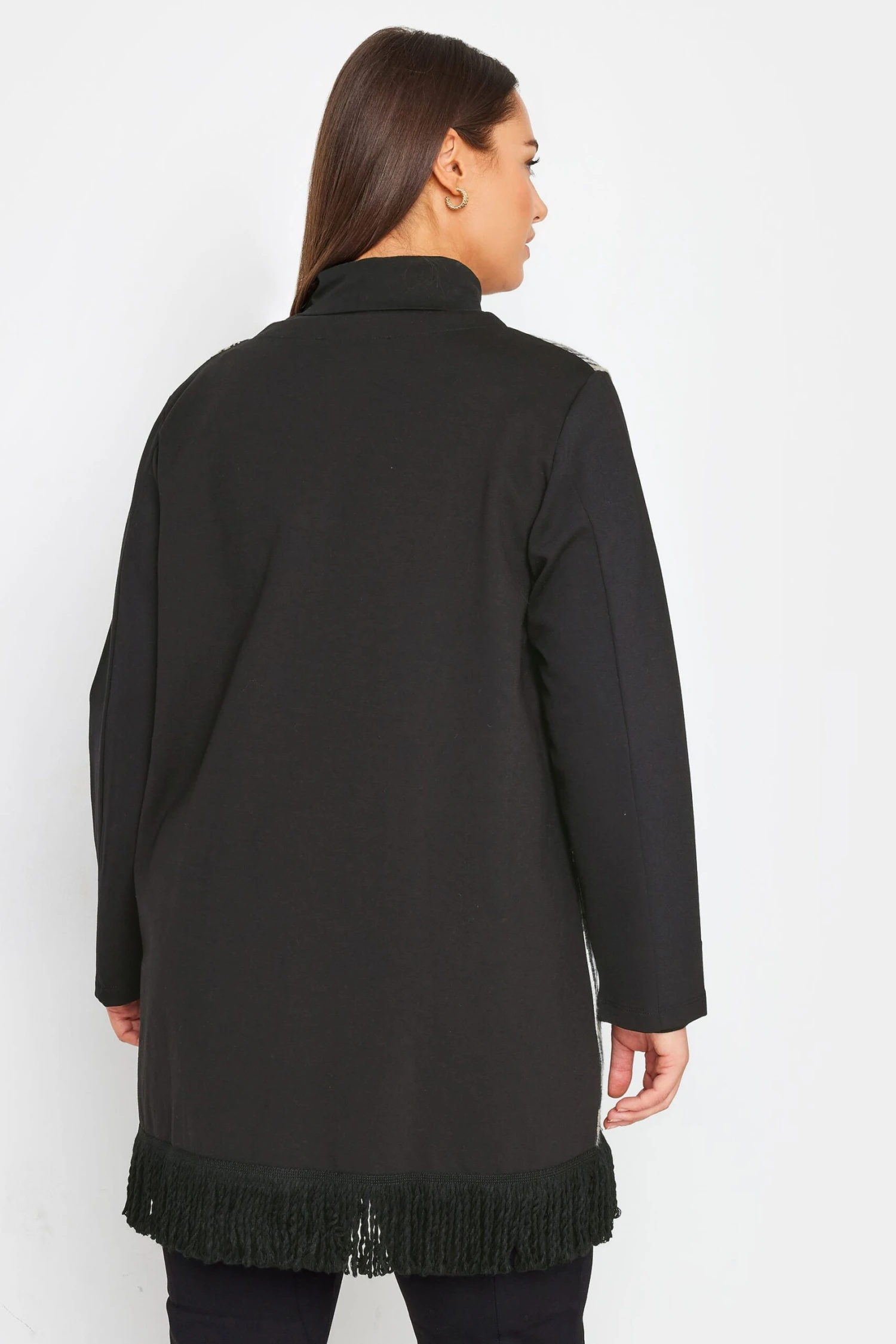 City Chic Black & Grey Abstract Print Zip Front Long Sleeve Top - Image 3