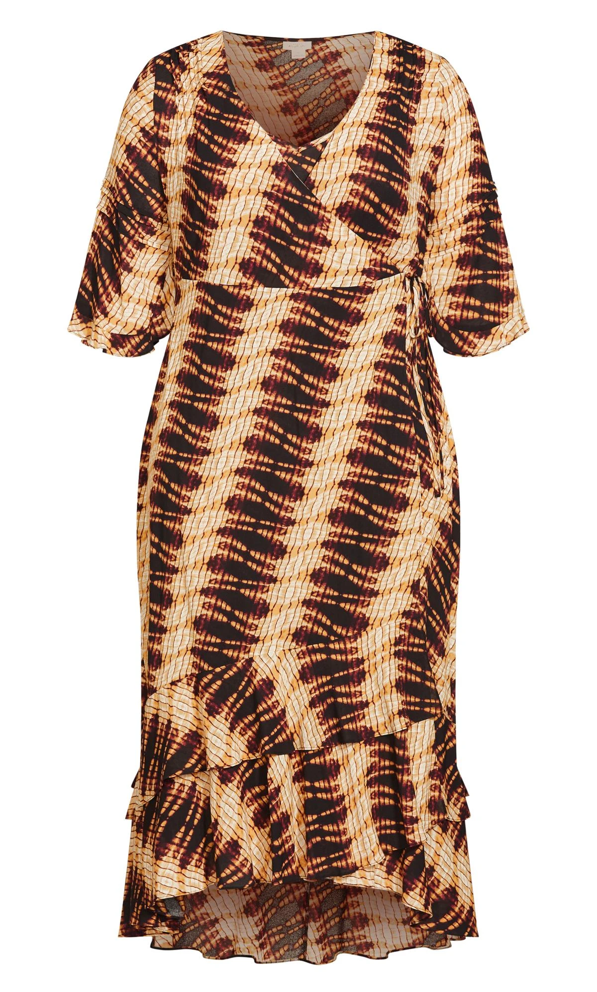 Evans Yellow & Brown Swirl Print Wrap Smock Maxi Dress - Image 2