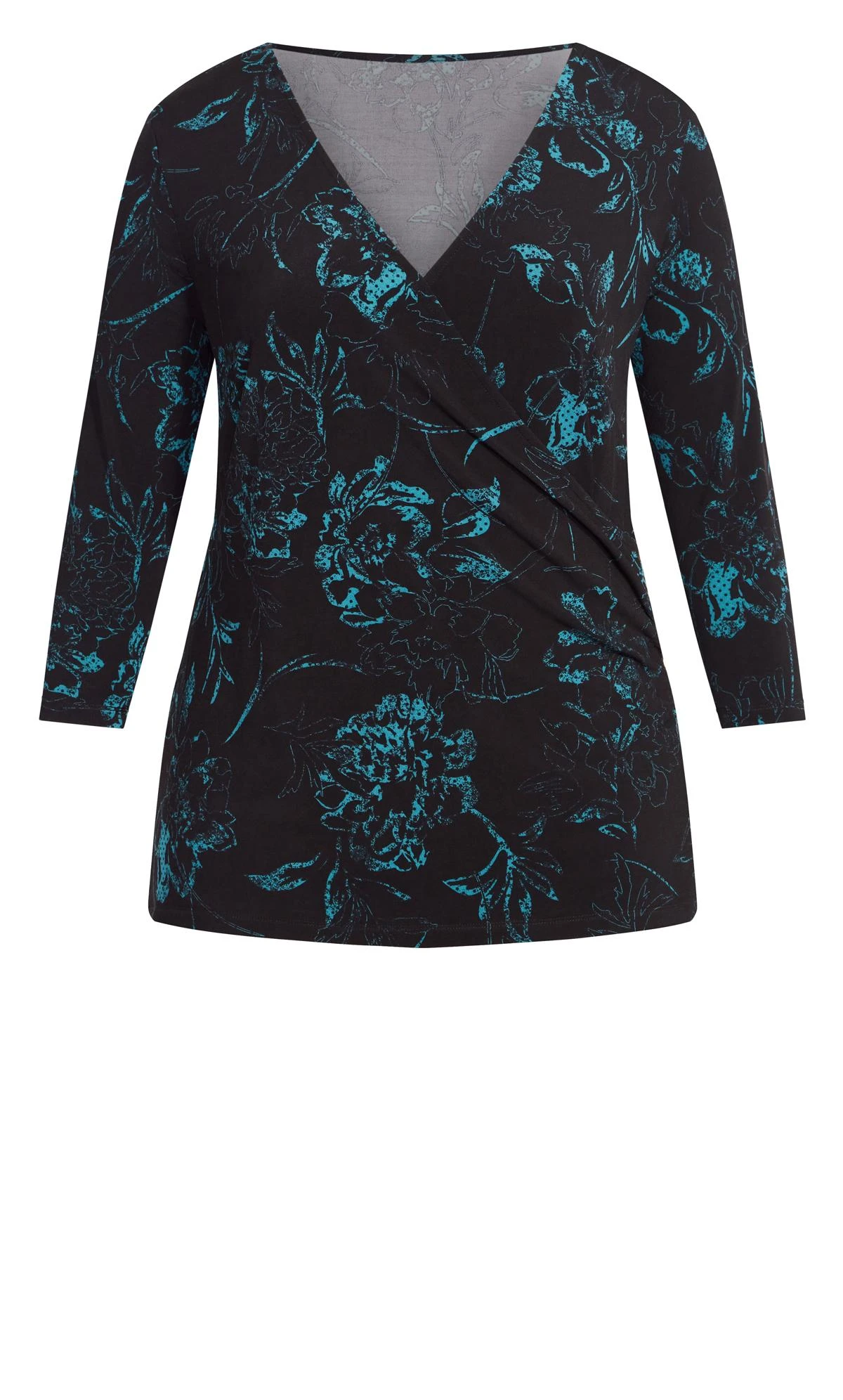 Avenue Black & Teal Floral Wrap Top - Image 5