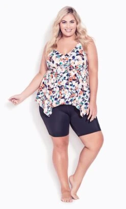 Avenue Blue Floral Print Ruffle Tankini