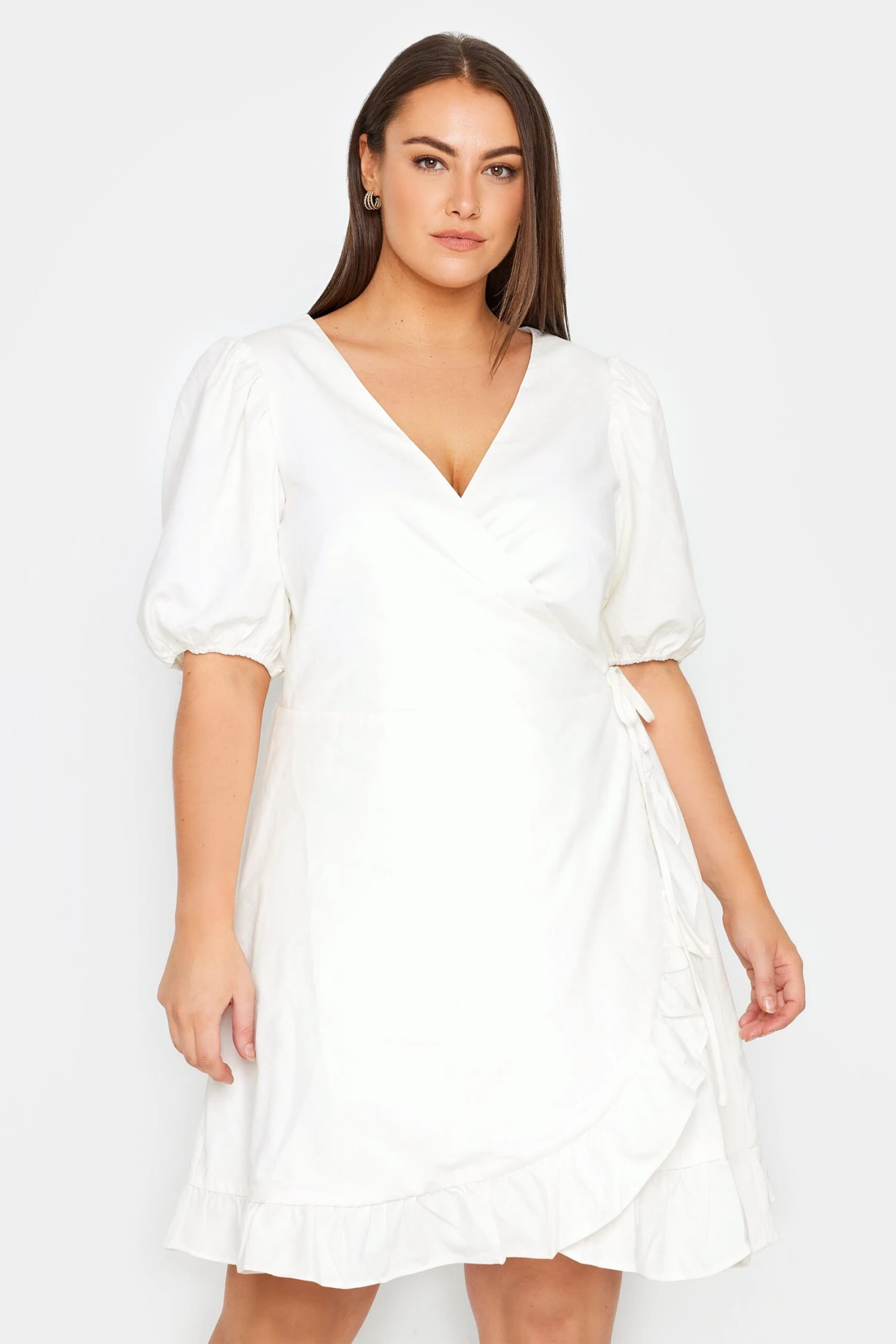 City Chic Ivory Ruffle Wrap Dress