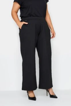 City Chic Black Stitch Detail Wide Leg Trousers