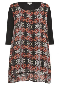 City Chic Black Butterfly Print Top