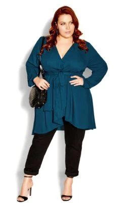 City Chic Teal Green Longline Wrap Top