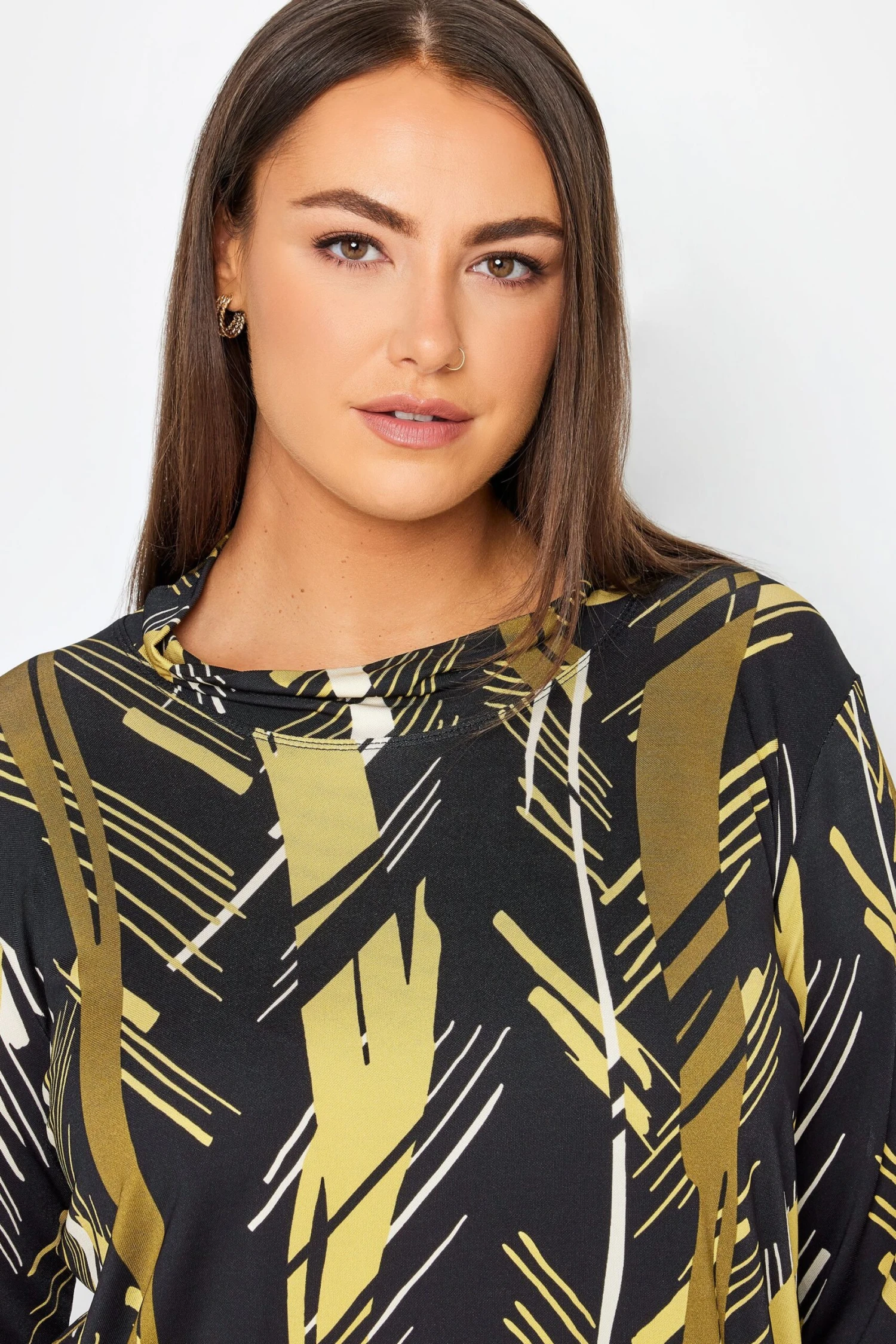City Chic Black & Yellow Abstract Long Sleeve Top - Image 5