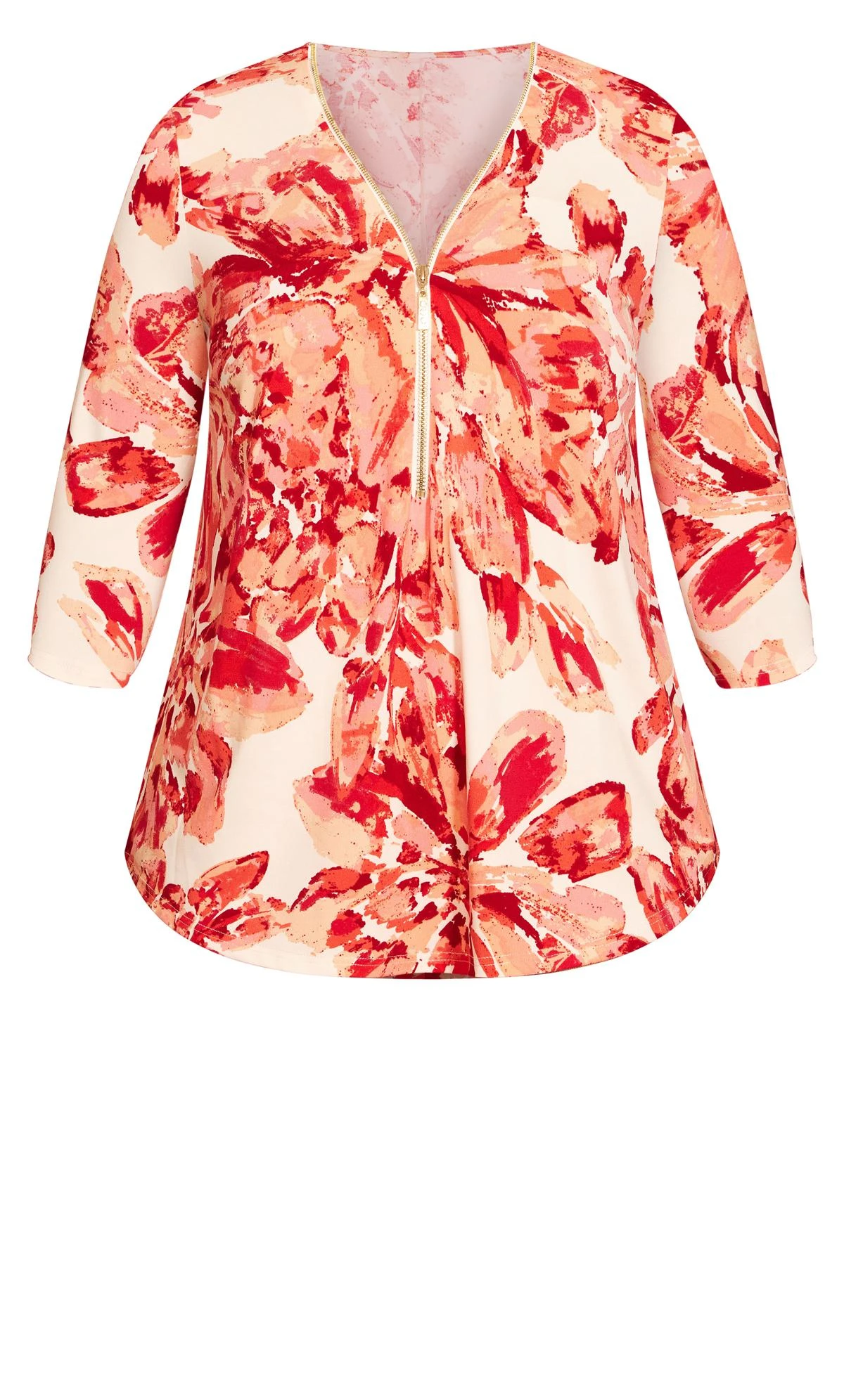 Avenue White & Red Floral Print Zip Neck Top - Image 4