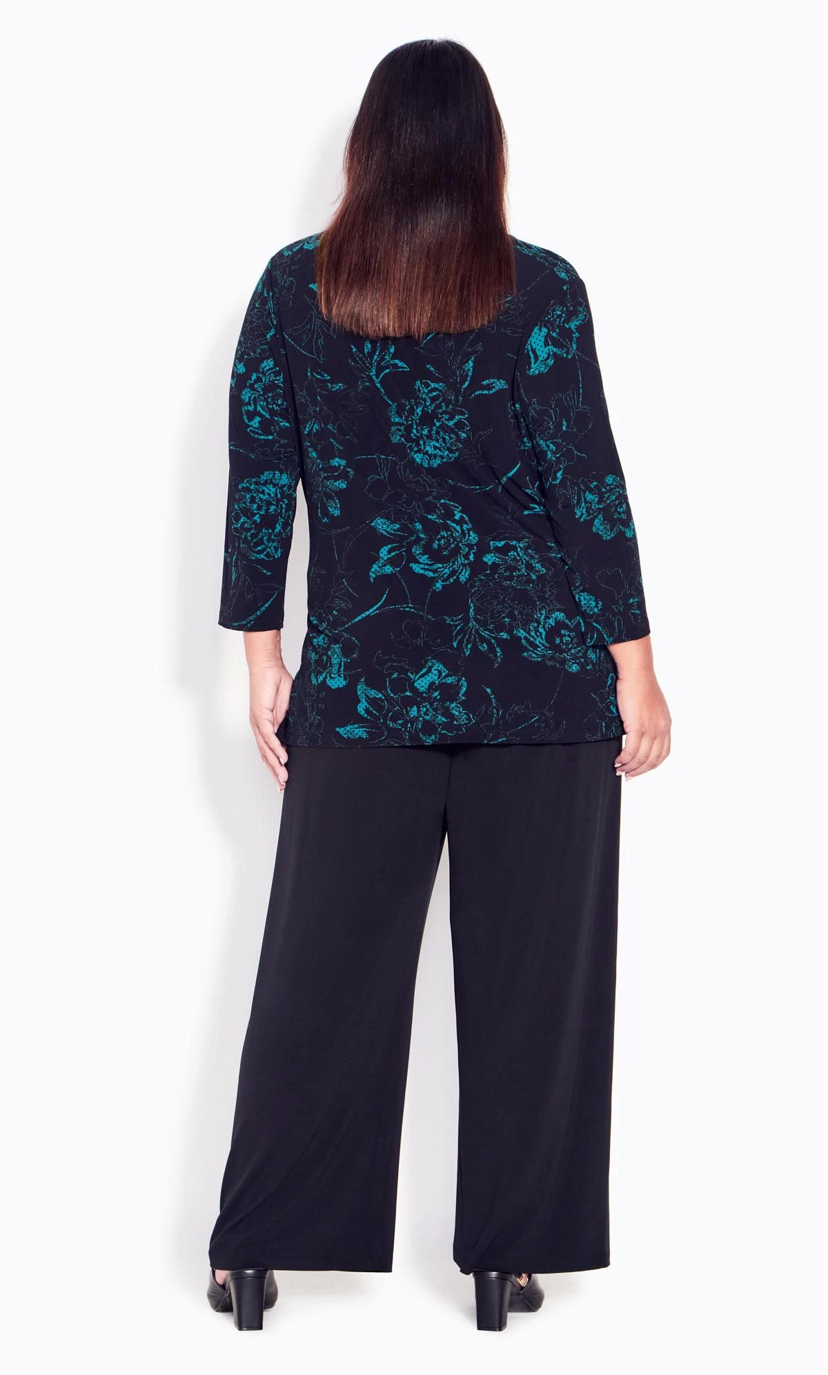 Avenue Black & Teal Floral Wrap Top - Image 3