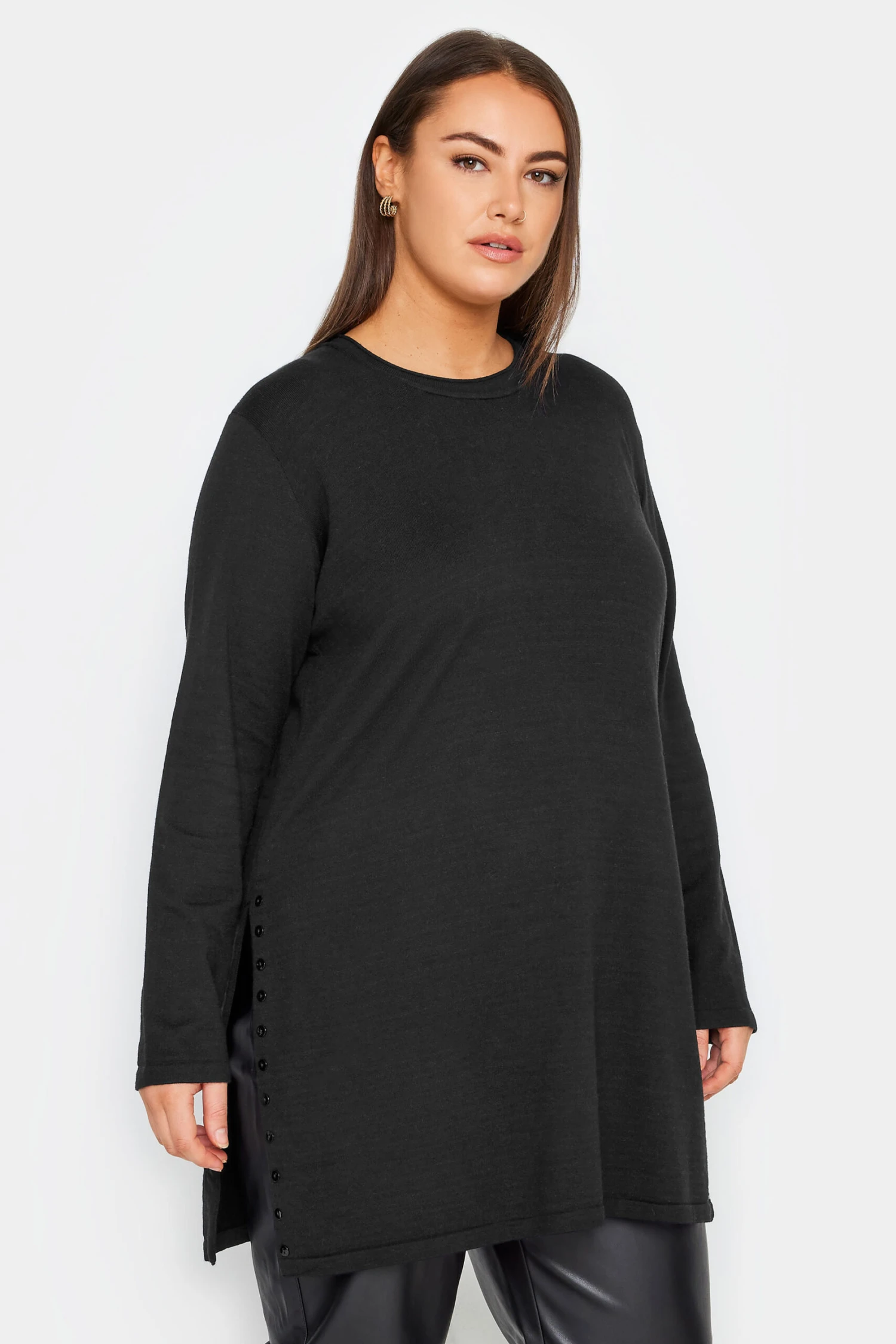 City Chic Manon Baptiste Black Side Split Long Sleeve Top