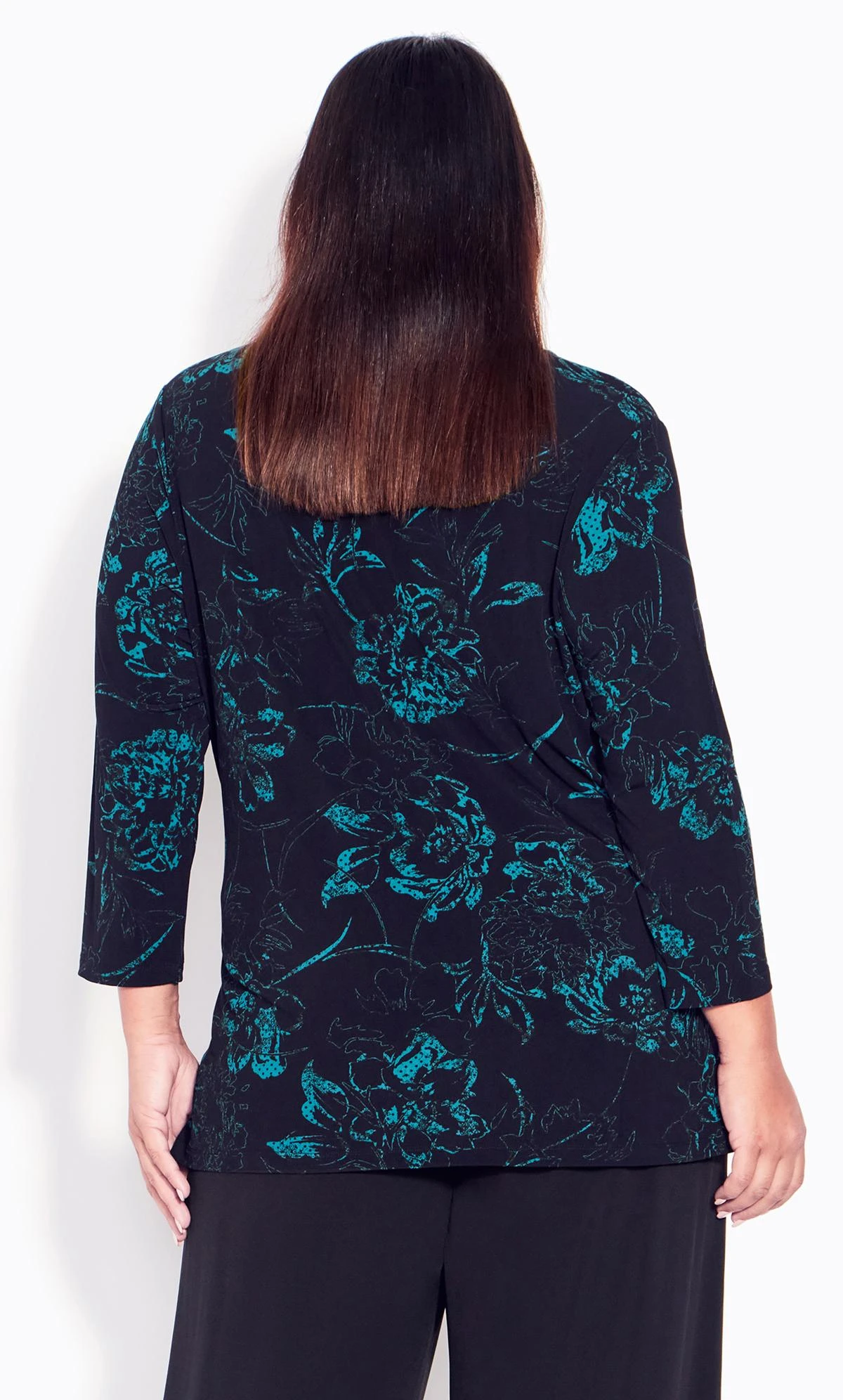 Avenue Black & Teal Floral Wrap Top - Image 4
