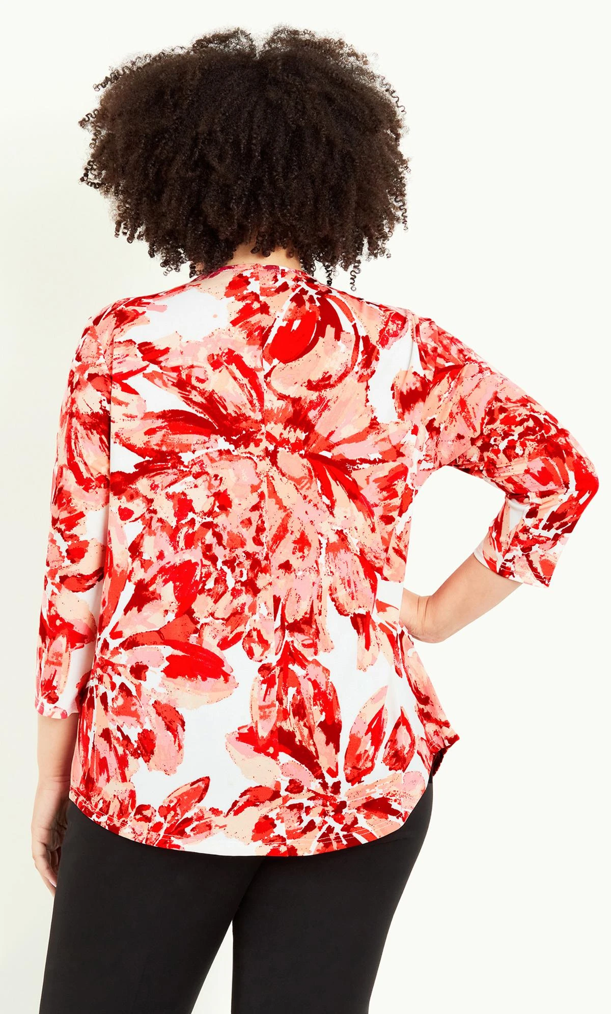 Avenue White & Red Floral Print Zip Neck Top - Image 3