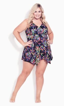 Avenue Black Palm Print Swimdress